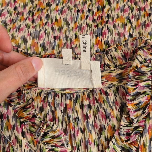 ba&sh Lady Dress Silk Metallic Multicolor Ruffles Mini Cream M - Picture 8 of 12